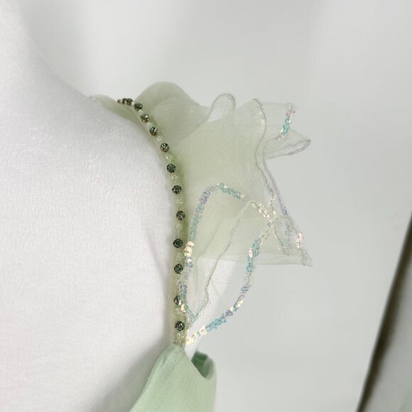 NWT Mac Duggal Mint Ruffle Tiered Tulle Cut Out Gown, Style 60670 - Picture 6 of 15